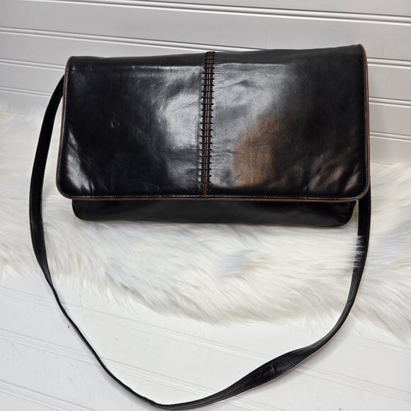 Charles Jourdan Handbags - Vintage Charles Jourdan of Paris Brown Black Leather Envelope Shoulder Bag 15x9"